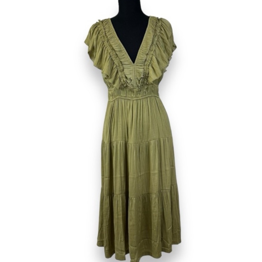 Tahari Ruffle Tiered Dress L Chartreuse